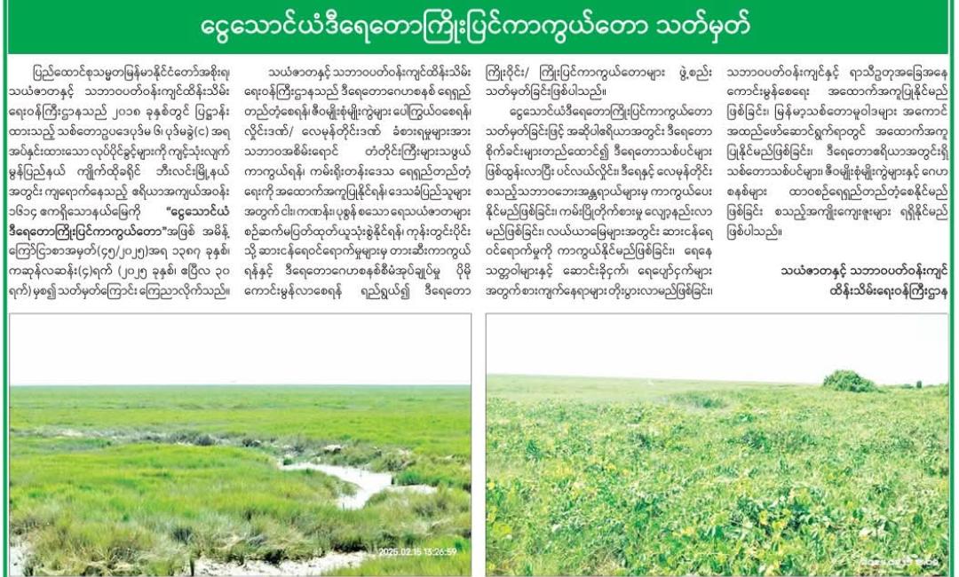 ငွေသောင်ယံဒီရေတောကြိုးပြင်ကာကွယ်တော သတ်မှတ်
